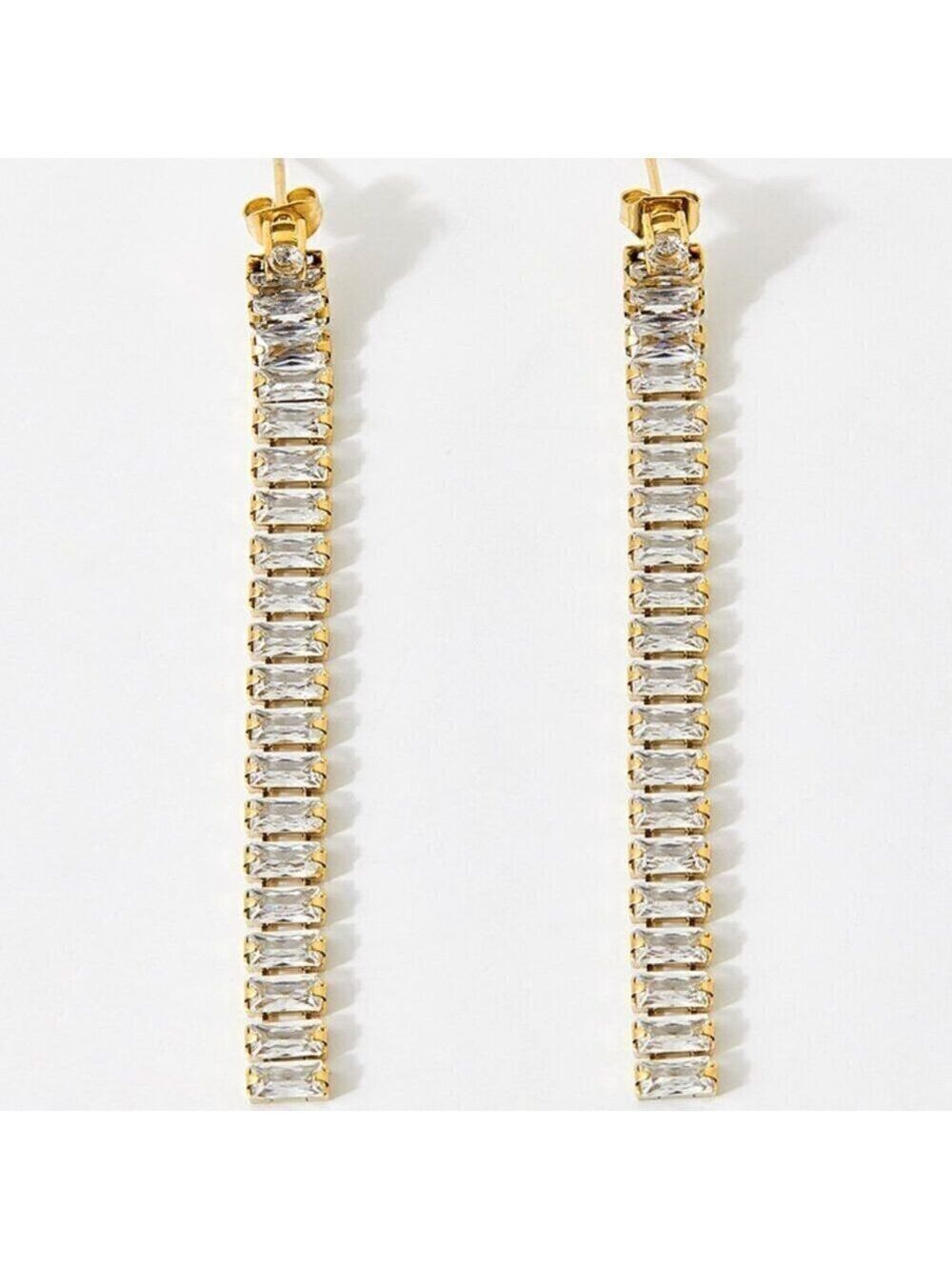 18K Gold Plated Stainless Steel Geometric Simulated Siamond Dangle Earrings